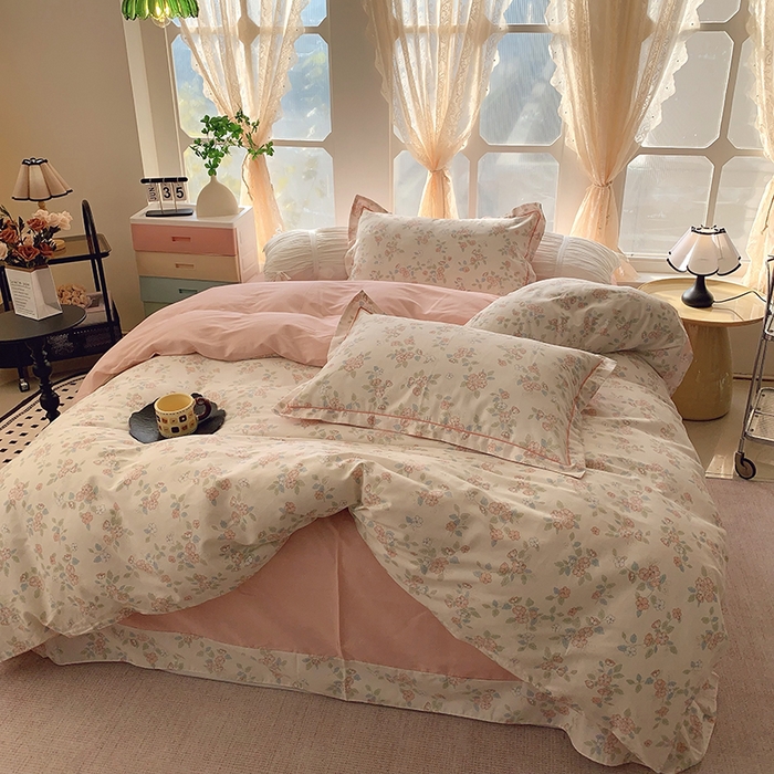 91家纺网 家纺一手货源 找家纺 2025新款亲肤舒适小清新全棉四件套 伊甸园