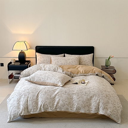 91家纺网 家纺一手货源 找家纺 （总）格里芬家纺 2025新款全棉色织水洗三层纱提花纯棉四件套