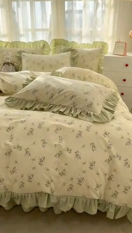 91家纺网 家纺一手货源 找家纺 忘忧草 2025新款全棉小清新床裙四件套 妃子笑