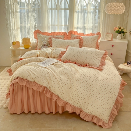 忘忧草 2025新款全棉小清新床裙四件套 樱桃浪漫