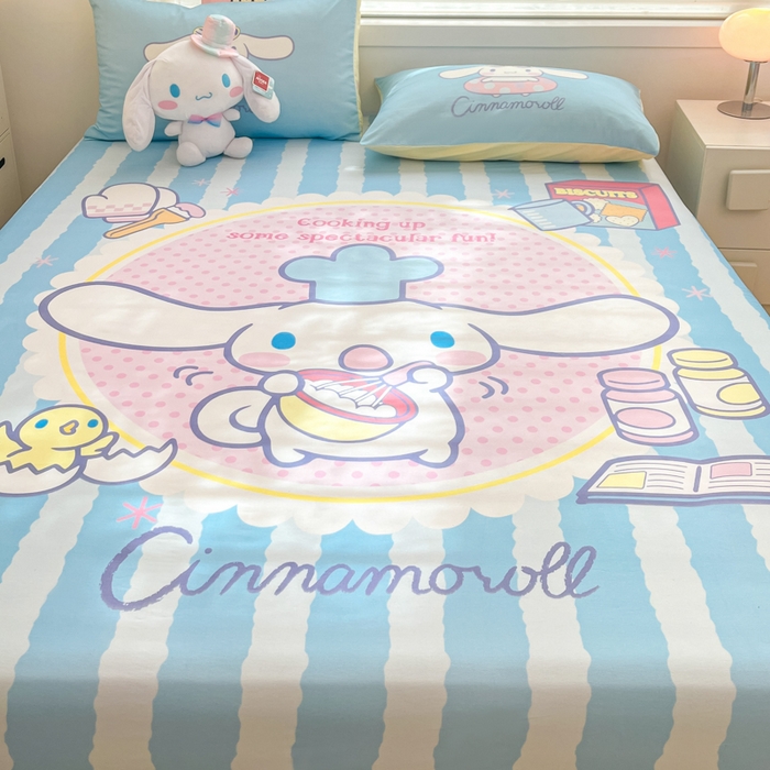 91家纺网 家纺一手货源 找家纺 暮思家居 2025新款正版授权三丽鸥大阪全棉数码印花纯棉单品床笠（第二批） A版-竖条大耳狗