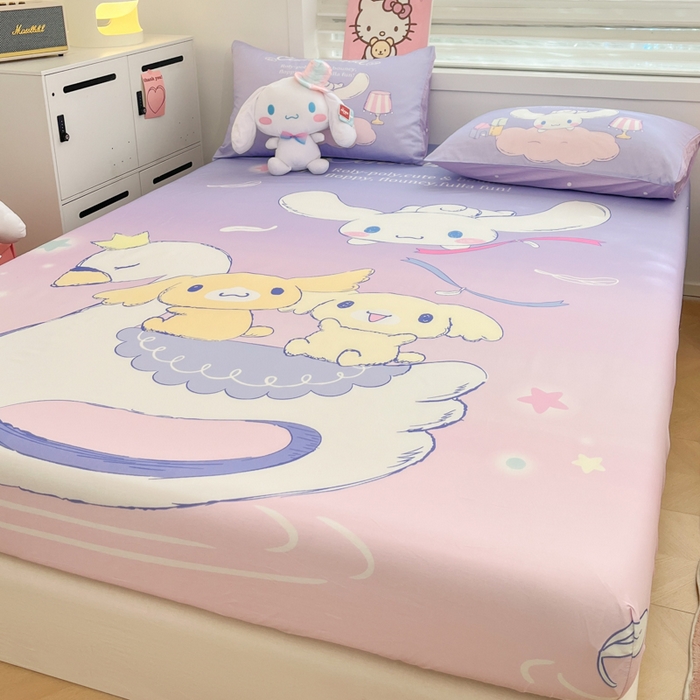 91家纺网 家纺一手货源 找家纺 暮思家居 2025新款正版授权三丽鸥大阪全棉数码印花纯棉单品床笠（第二批） A版-天使大耳狗