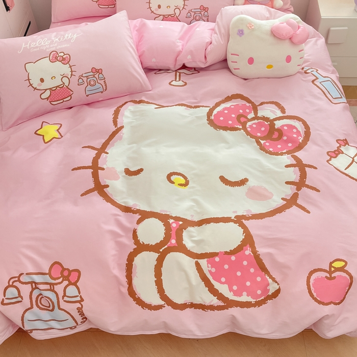 91家纺网 家纺一手货源 找家纺 暮思家居 2025新款正版授权三丽鸥大阪全棉数码印花纯棉四件套（第三批） 大版-晚安凯蒂