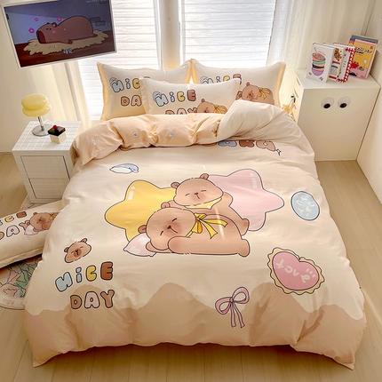 （总）浩诚 2025新款专版卡皮巴拉纯棉全棉卡通大版四件套-原创水豚卡卡【 提供买家秀 】