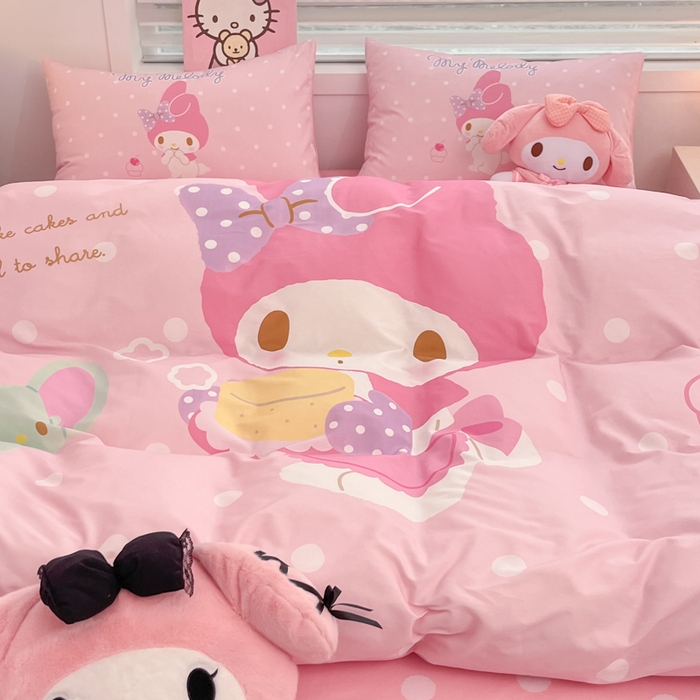 91家纺网 家纺一手货源 找家纺 暮思家居 2025新款正版授权三丽鸥大阪全棉数码印花纯棉四件套（第三批） 大版-波点美乐蒂