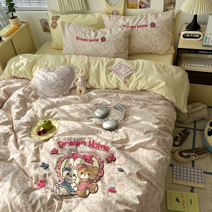 91家纺网 家纺一手货源 找家纺 （总）原素 2025新款萌到心窝窝的毛巾绣四件套
