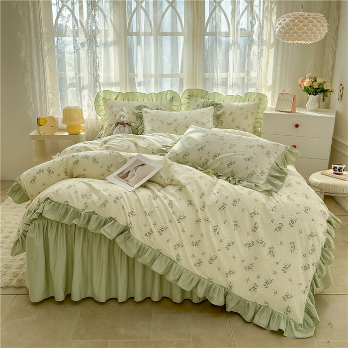 91家纺网 家纺一手货源 找家纺 忘忧草 2025新款全棉小清新床裙四件套 妃子笑