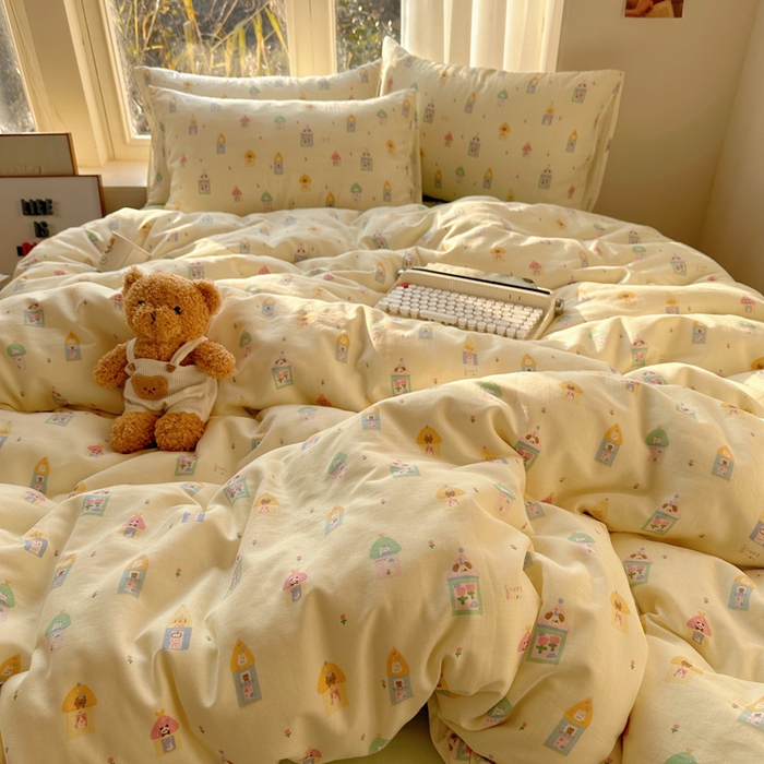 91家纺网 家纺一手货源 找家纺 雅居纺家纺 2025新款全棉双层纱四件套 铅笔屋