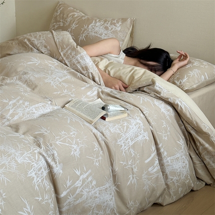 简家居 2025新款色织空气感大提花竹影清梦---summer拍系列四件套 竹影清梦-米咖