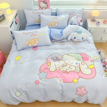 91家纺网 家纺一手货源 找家纺 暮思家居 2025新款正版授权三丽鸥大阪全棉数码印花纯棉四件套（第三批） 大版-彩虹大耳狗