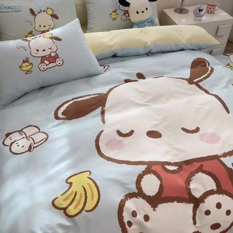 91家纺网 家纺一手货源 找家纺 暮思家居 2025新款正版授权三丽鸥大阪全棉数码印花纯棉四件套（第三批） 大版-呆萌怕恰狗