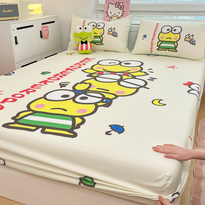 91家纺网 家纺一手货源 找家纺 暮思家居 2025新款正版授权三丽鸥大阪全棉数码印花纯棉单品床笠（第二批） A版-兄弟大眼蛙