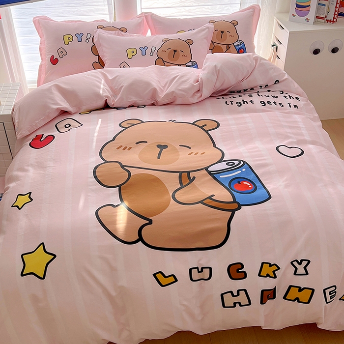 91家纺网 家纺一手货源 找家纺 浩诚 2025新款专版卡皮巴拉纯棉全棉卡通大版四件套-原创水豚卡卡【 提供买家秀 】 可乐巴拉