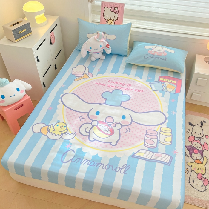 91家纺网 家纺一手货源 找家纺 暮思家居 2025新款正版授权三丽鸥大阪全棉数码印花纯棉单品床笠（第二批） A版-竖条大耳狗