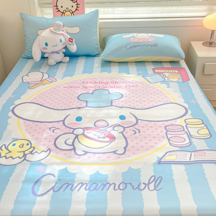 91家纺网 家纺一手货源 找家纺 暮思家居 2025新款正版授权三丽鸥大阪全棉数码印花纯棉单品床笠（第二批） A版-竖条大耳狗