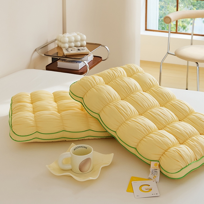 91家纺网 家纺一手货源 找家纺 微枕芯 2025新款法式云朵面包枕枕头枕芯48*74cm±2cm 法式云朵面包枕-黄色