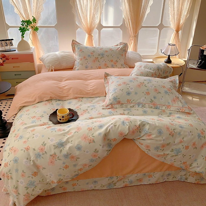 91家纺网 家纺一手货源 找家纺 2025新款亲肤舒适小清新全棉四件套 云瑶飘香