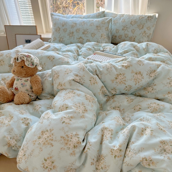 91家纺网 家纺一手货源 找家纺 雅居纺家纺 2025新款全棉双层纱四件套 蔷薇-兰