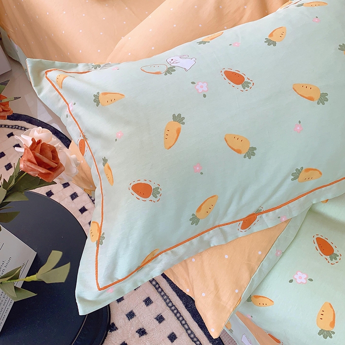 91家纺网 家纺一手货源 找家纺 2025新款亲肤舒适小清新全棉四件套小号标准都有 萝卜蹲绿