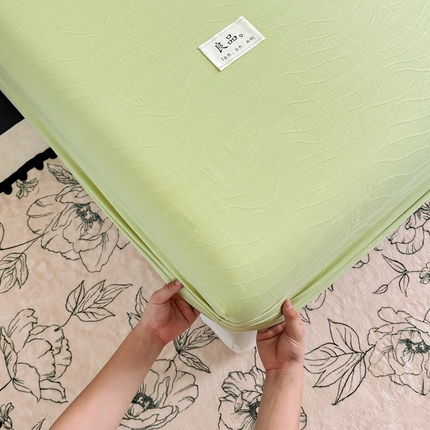91家纺网 家纺一手货源 找家纺 眠博士 2025新款A类全棉提花床笠系列 单品追忆床笠-抹茶绿