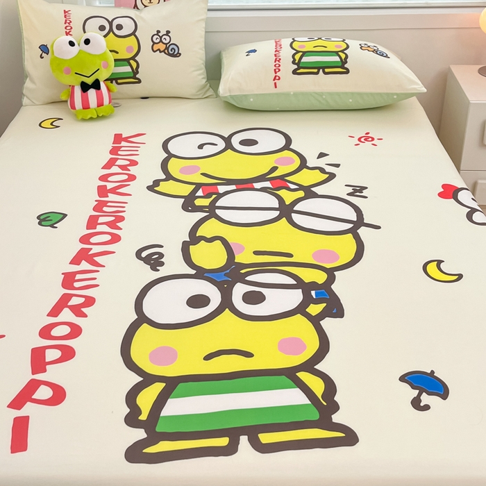 91家纺网 家纺一手货源 找家纺 暮思家居 2025新款正版授权三丽鸥大阪全棉数码印花纯棉单品床笠（第二批） A版-兄弟大眼蛙