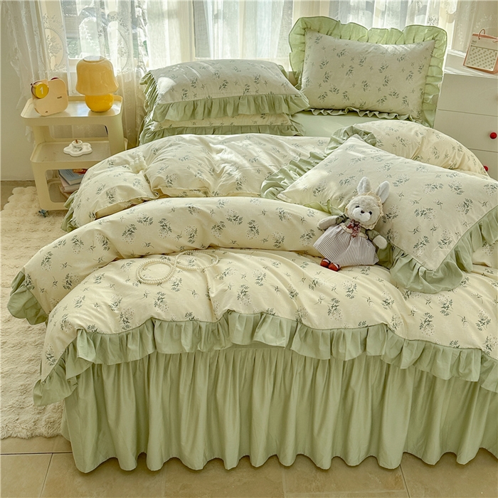 91家纺网 家纺一手货源 找家纺 忘忧草 2025新款全棉小清新床裙四件套 妃子笑