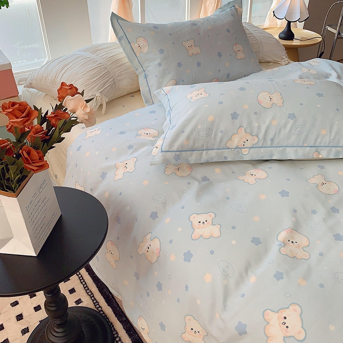 91家纺网 家纺一手货源 找家纺 2025新款亲肤舒适小清新全棉四件套小号标准都有 狗狗精灵