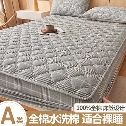 91家纺网 家纺一手货源 找家纺 糯米猪家纺 2025新款全棉色织水洗棉床笠 时尚灰