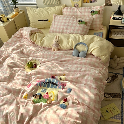 91家纺网 家纺一手货源 找家纺 （总）原素 2025新款萌到心窝窝的毛巾绣四件套