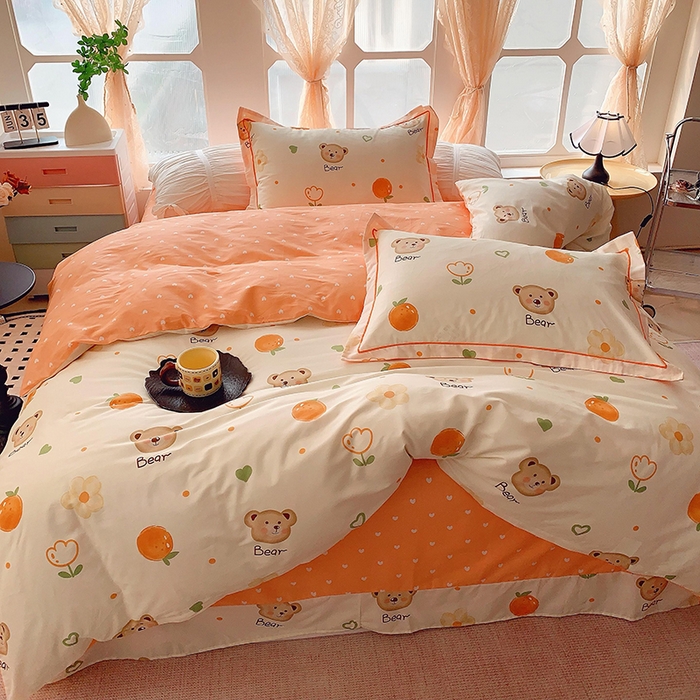 91家纺网 家纺一手货源 找家纺 2025新款亲肤舒适小清新全棉四件套 熊宝乐园