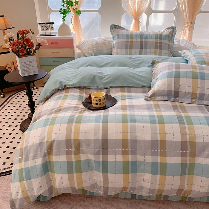 91家纺网 家纺一手货源 找家纺 2025新款亲肤舒适小清新全棉四件套 西格蓝