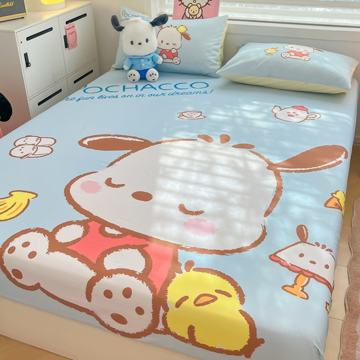 91家纺网 家纺一手货源 找家纺 暮思家居 2025新款正版授权三丽鸥大阪全棉数码印花纯棉单品床笠（第二批） A版-呆萌帕恰狗