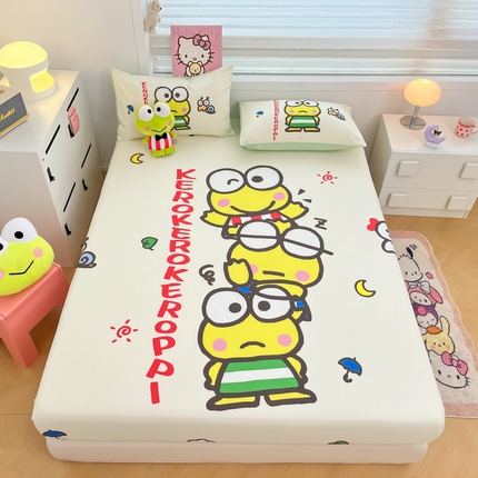 暮思家居 2025新款正版授权三丽鸥大阪全棉数码印花纯棉单品床笠（第二批） A版-兄弟大眼蛙