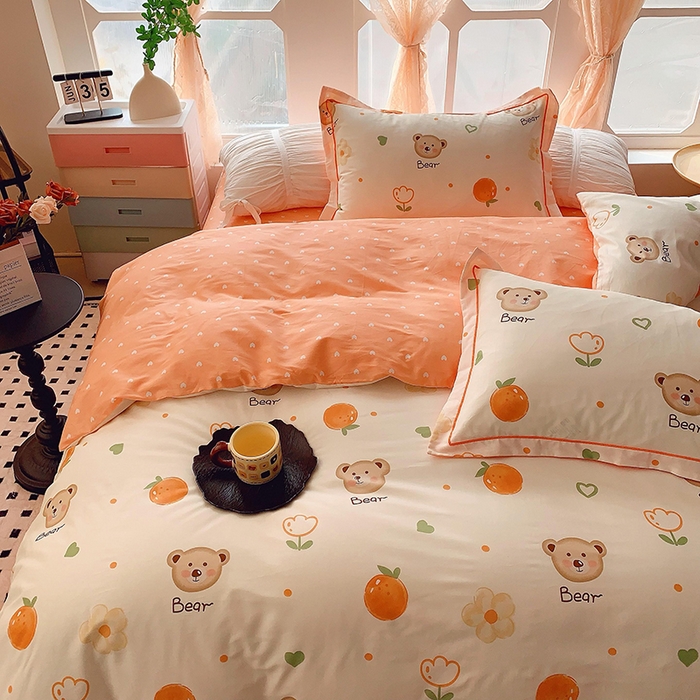 91家纺网 家纺一手货源 找家纺 2025新款亲肤舒适小清新全棉四件套 熊宝乐园