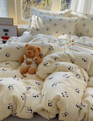 91家纺网 家纺一手货源 找家纺 雅居纺家纺 2025新款全棉双层纱四件套 睡睡熊