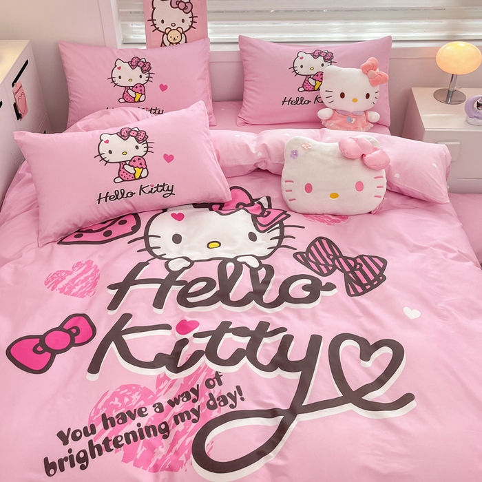 91家纺网 家纺一手货源 找家纺 暮思家居 2025新款正版授权三丽鸥大阪全棉数码印花纯棉四件套（第三批） 大版-凯蒂宝贝