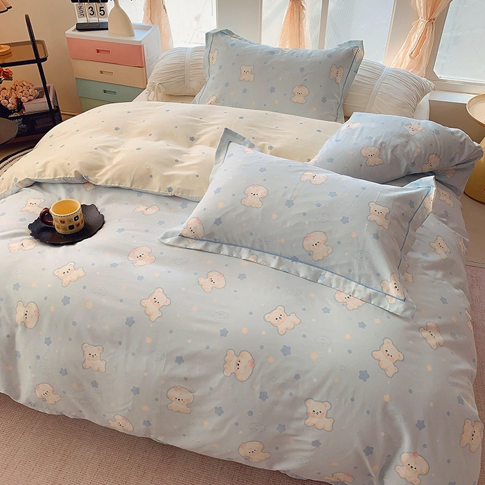 91家纺网 家纺一手货源 找家纺 2025新款亲肤舒适小清新全棉四件套 狗狗精灵