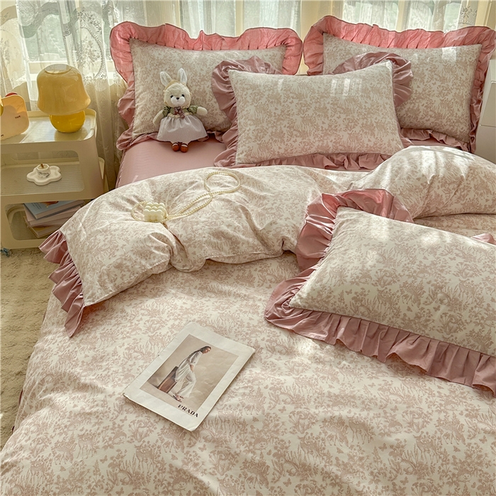 91家纺网 家纺一手货源 找家纺 忘忧草 2025新款全棉小清新床裙四件套 森物语