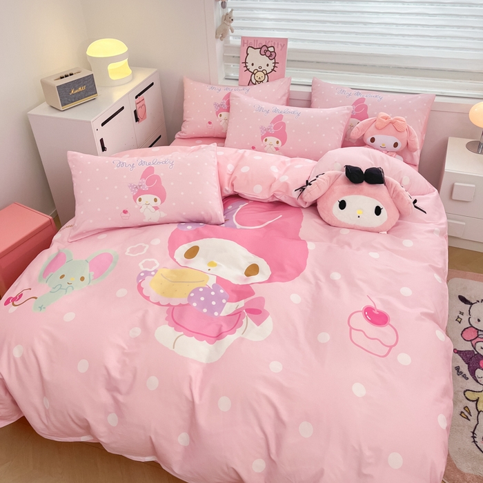 91家纺网 家纺一手货源 找家纺 暮思家居 2025新款正版授权三丽鸥大阪全棉数码印花纯棉四件套（第三批） 大版-波点美乐蒂