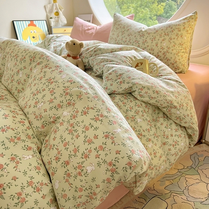 91家纺网 家纺一手货源 找家纺 （总）茉礼 2025新款高克重ins风超柔软软糯糯小清新卡通印花水洗棉四件套