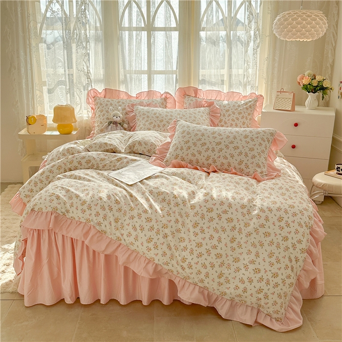 91家纺网 家纺一手货源 找家纺 忘忧草 2025新款全棉小清新床裙四件套 云香