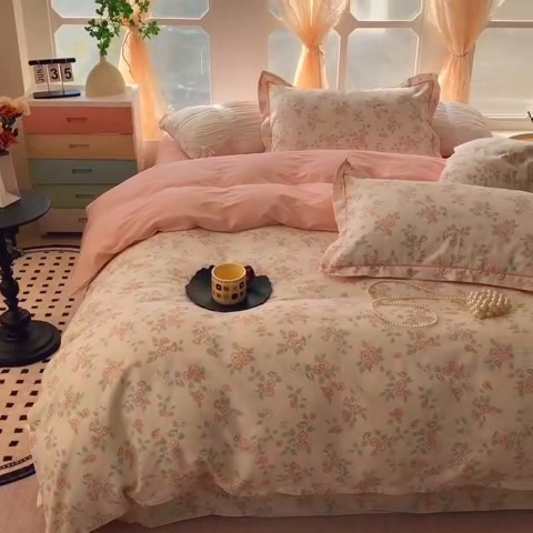 91家纺网 家纺一手货源 找家纺 2025新款亲肤舒适小清新全棉四件套 伊甸园