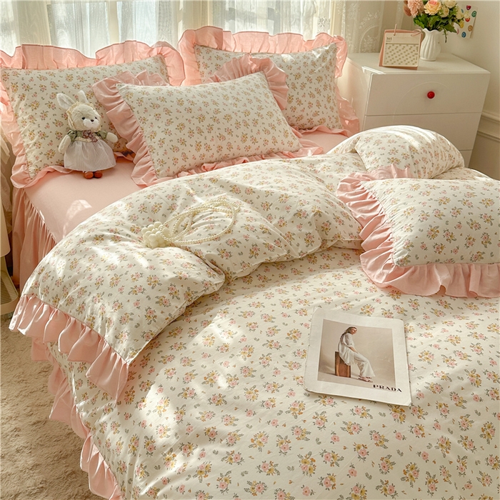 91家纺网 家纺一手货源 找家纺 忘忧草 2025新款全棉小清新床裙四件套 云香