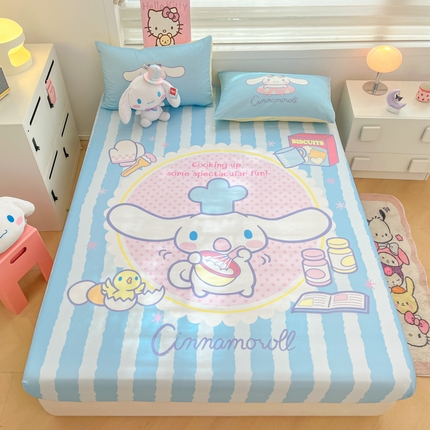 暮思家居 2025新款正版授权三丽鸥大阪全棉数码印花纯棉单品床笠（第二批） A版-竖条大耳狗