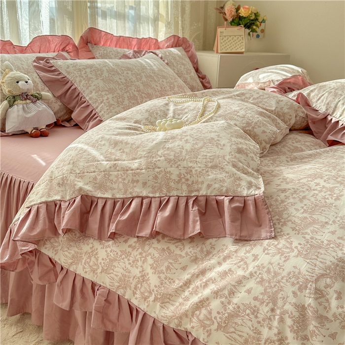 91家纺网 家纺一手货源 找家纺 忘忧草 2025新款全棉小清新床裙四件套 森物语