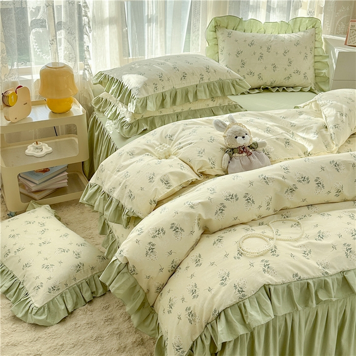 91家纺网 家纺一手货源 找家纺 忘忧草 2025新款全棉小清新床裙四件套 妃子笑