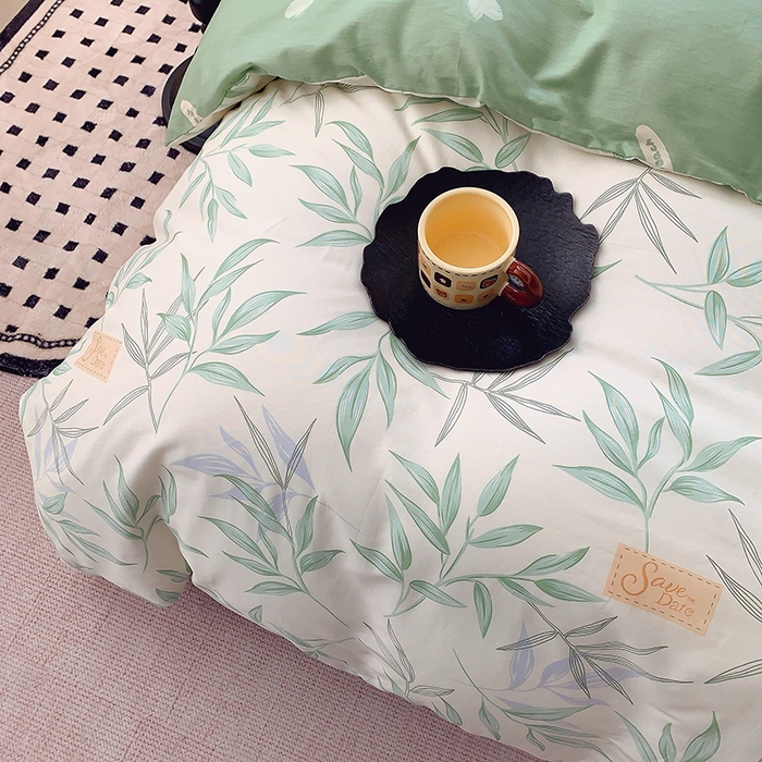 91家纺网 家纺一手货源 找家纺 2025新款亲肤舒适小清新全棉四件套 叶曲