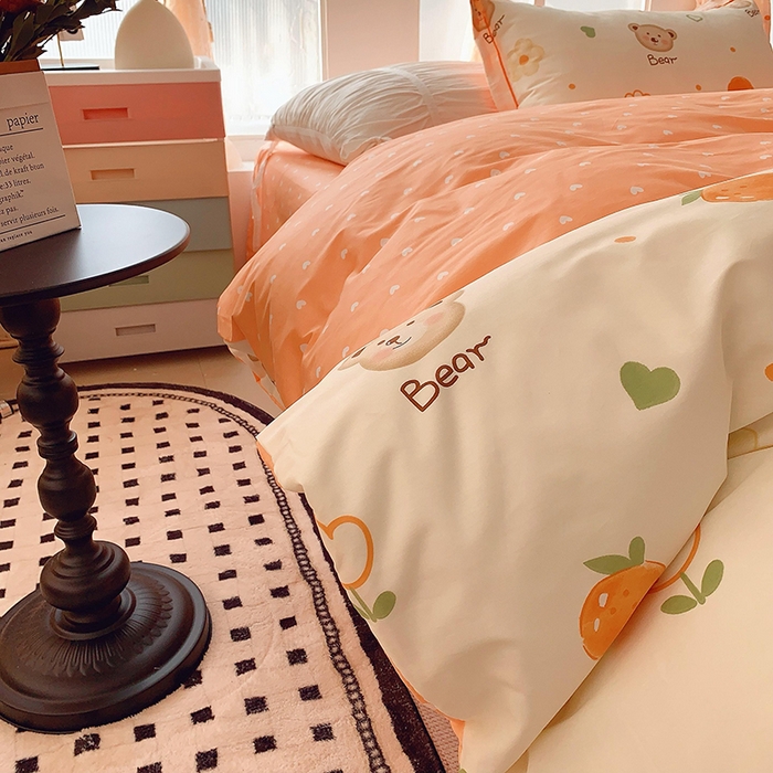 91家纺网 家纺一手货源 找家纺 2025新款亲肤舒适小清新全棉四件套小号标准都有 熊宝乐园