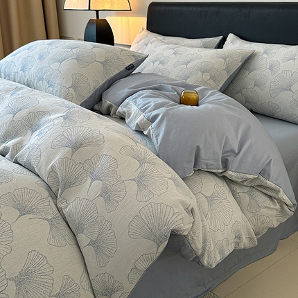 格里芬家纺 2025新款全棉色织水洗三层纱提花纯棉四件套 茶色山野-兰