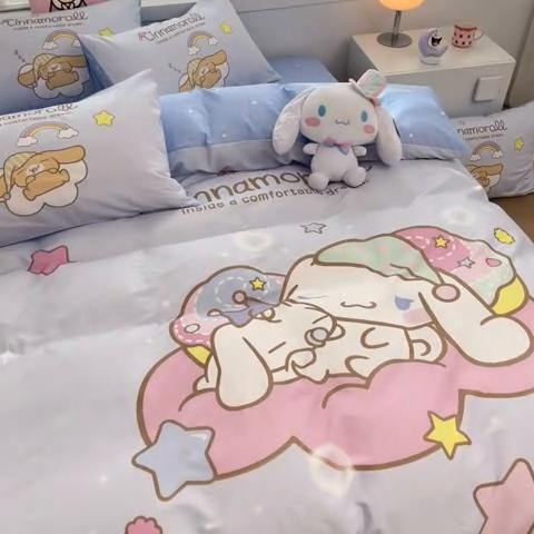 91家纺网 家纺一手货源 找家纺 暮思家居 2025新款正版授权三丽鸥大阪全棉数码印花纯棉四件套（第三批） 大版-彩虹大耳狗